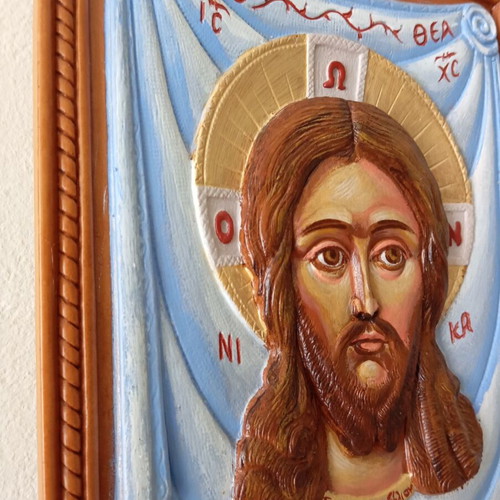 Jesus Holy Mandylion Painted Icon from Wax, Mastic and Incense New