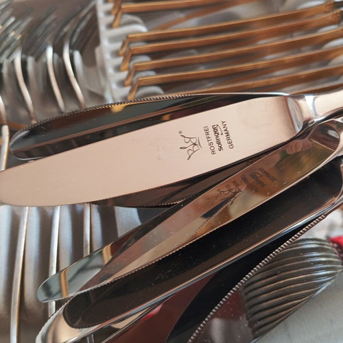 Cutlery set 67 pieces stainless steel Solingen Germany 18/10 with gold handles new