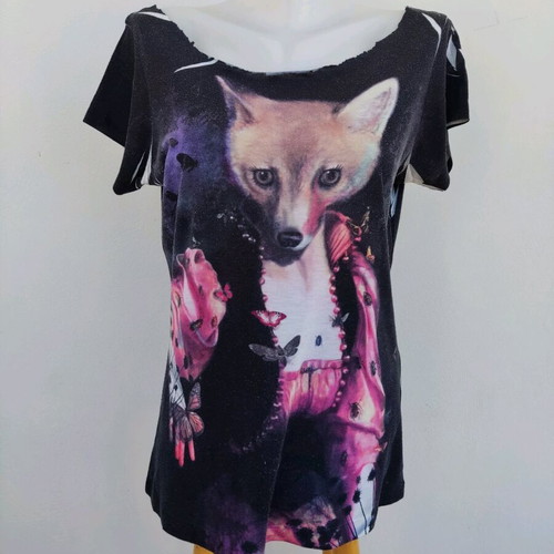 Blouse used black with design, size M