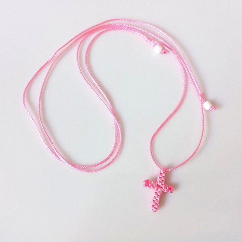 Macrame cross necklace in pink or purple