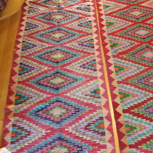 Handmade loom-woven rugs used, set of 3, various sizes