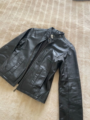 Lapel leather jacket used, black, size S