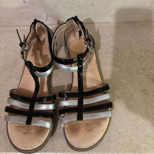 Geox girls' sandals size 35 used, black and silver with zipper