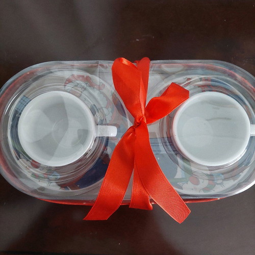 Christmas set 2 coffee cups with saucers, new