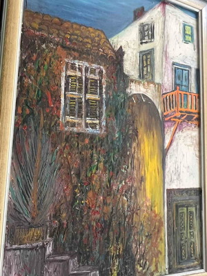 Painting of Island House with Balcony acrylic on canvas used
