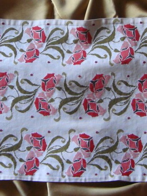 Vintage embroidery cross-stitch table runner “Flowers” used
