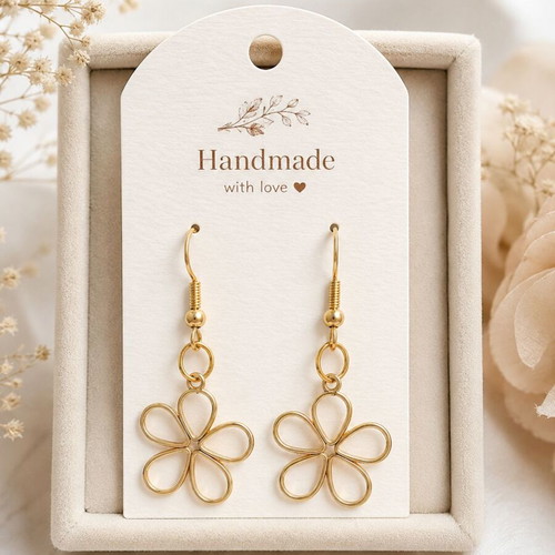 Wire Blossom Handmade Flower Earrings in Gold, New