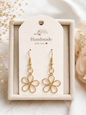 Wire Blossom Handmade Flower Earrings in Gold, New