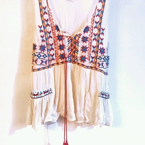 Moutaki summer airy blouse used, multicolor
