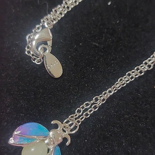 Bee Necklace new with blue and purple enamel, glows in the dark, A.L.E.