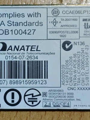 Laptop network card Anatel 0154-07-2634 used Wifi wireless card