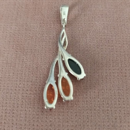 Pendant vintage sterling silver with natural amber stones used