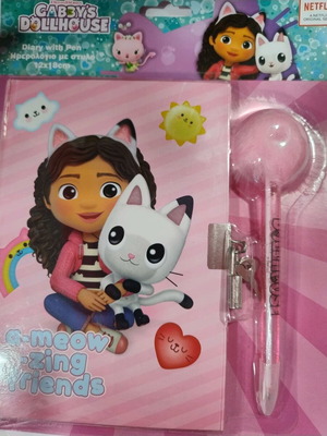 Pink diary new with cat design, lock and pen
