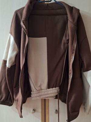 Tracksuit set, brown and beige, jacket small, pants medium