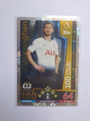 Topps Match Attax Premier League 2018-19 Jan Vertonghen 100 Club Card New