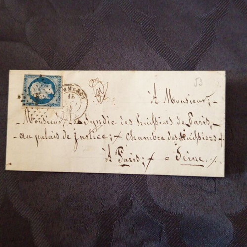 French letter of correspondence 1857 used with postal stamps and cancellations