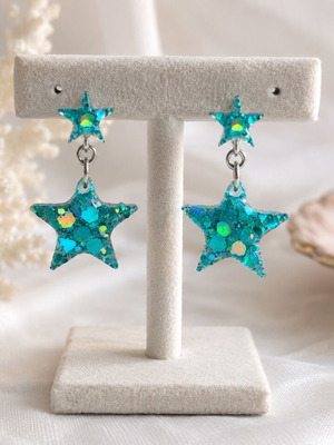 Turquoise Iridescent Glitter Earrings Handmade, New