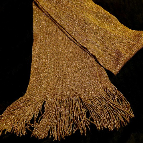 Brown-gold scarf like new with golden thread women's