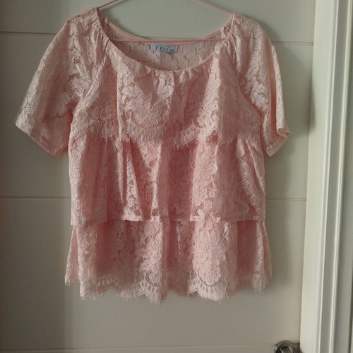 Amy's summer blouse with lace, pink, size M