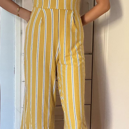 Bershka retro-style mustard striped summer jumpsuit size M like new