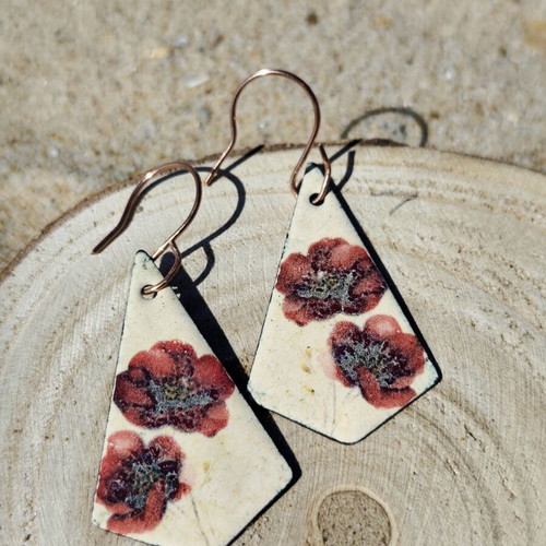 Handmade Kiln Fired Enameled Flower Earrings