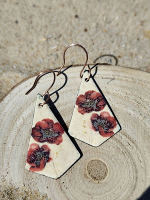 Handmade Kiln Fired Enameled Flower Earrings