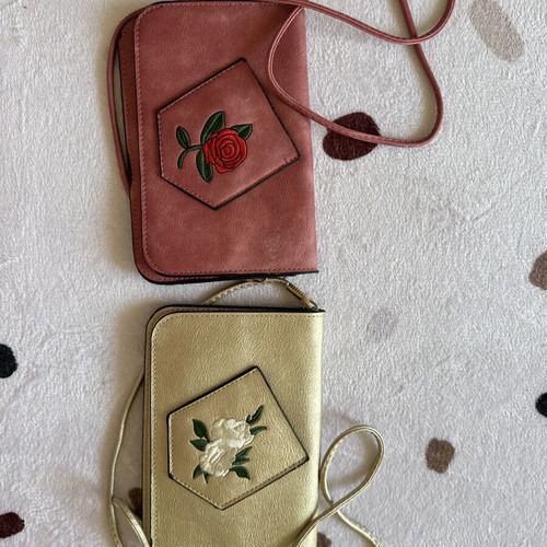 Vintage crossbody bags handmade, used, set of two in apple and gold