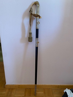 Royal Navy Sword with Leather Sheath, like new, WKC Solingen Germany