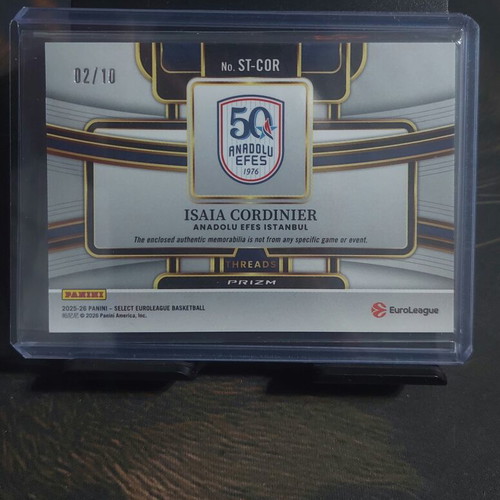 2025-26 Panini Select EuroLeague Gold Isaia Cordinier Patch Card 2/10