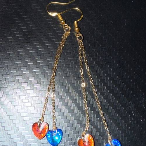 Heart earrings new, handmade, multicolored and gold-tone