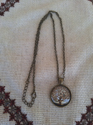 Bronze short necklace with tree image new metal pendant silver color