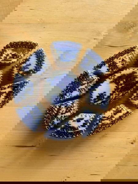 Chinoiserie Blue and White Shard Box Set - Porcelain and Metal Trinket Boxes