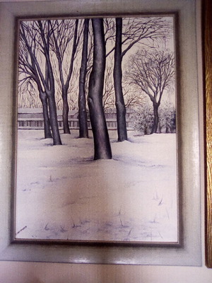 Ελαιογραφία σε μουσαμά "Χιόνι" καινούργια με ξύλινη κορνίζα