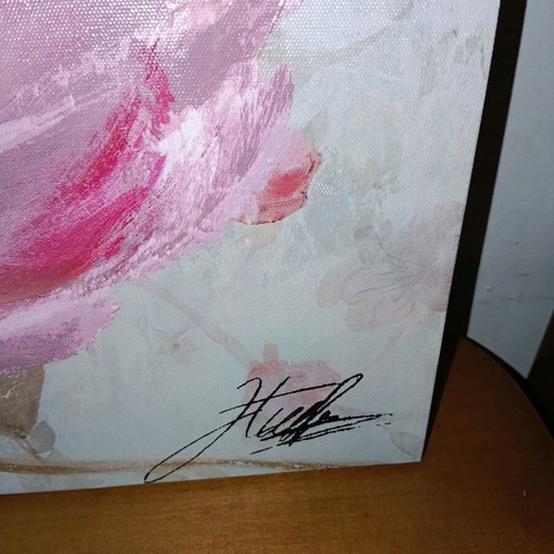 Signed handmade painting 60×60 floral art in like new condition