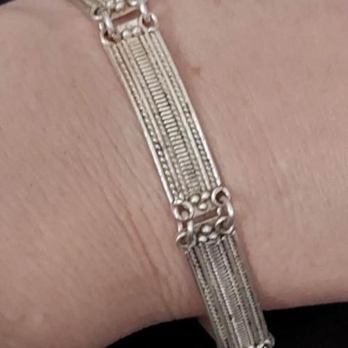 Vintage massive silver filigree bracelet used, 925 hallmark