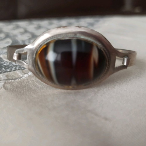 Silver cuff bracelet with Botswana agate like new