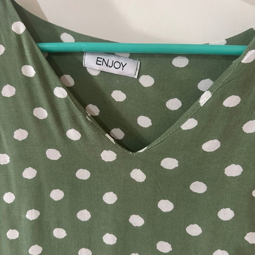Enjoy khaki polka dot blouse with ruffle sleeves