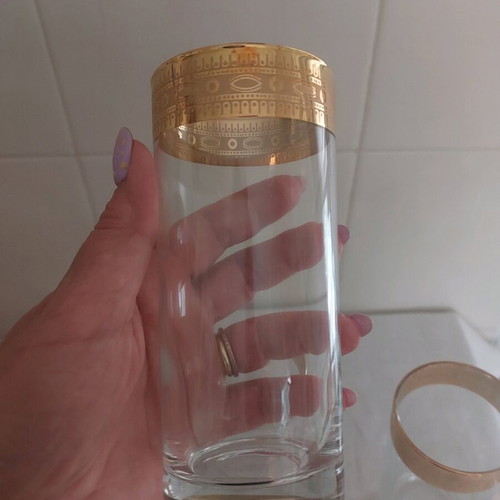 Venetian crystal water glasses with 22 karat gold leaf, set of 6 new