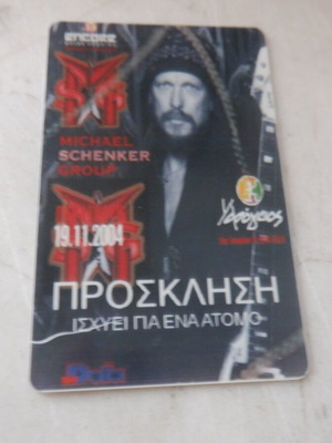 Michael Schenker Group authentic concert invitation new, laminated, unused
