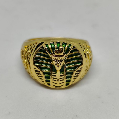 Pharaoh Ring with Enamel like new, size 12, gold color