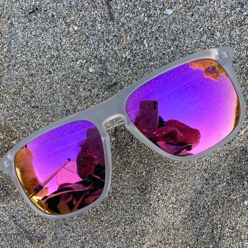Glamsung Dance sunglasses used, transparent frame, fuchsia mirror lenses