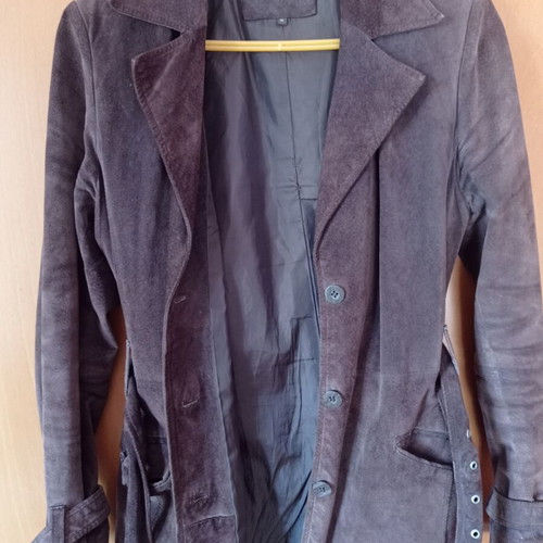 Women's suede leather coat used, size M, dark brown