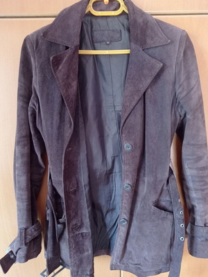 Women's suede leather coat used, size M, dark brown