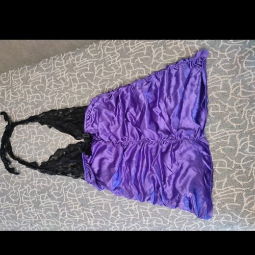 Milena by Paris purple satin top with black lace, like new, size S
