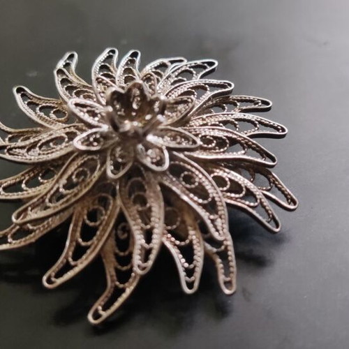 925 Silver Handmade Filigree Brooch, 4cm