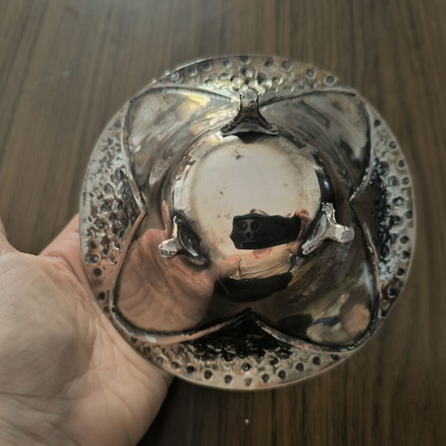 Vintage metal decorative bowl used, floral design