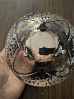 Vintage metal decorative bowl used, floral design