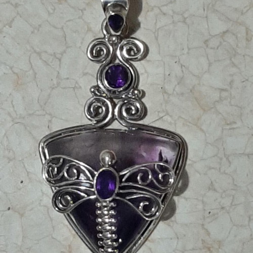 Dragonfly pendant 925 with auralite 32 and amethyst, new