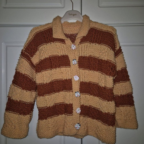 Handmade knitted cardigan new with cat buttons for ages 7-9