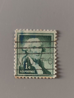 Αμερικανικό γραμματόσημο 1 cent με τον George Washington μεταχειρισμένο, vintage πράσινο